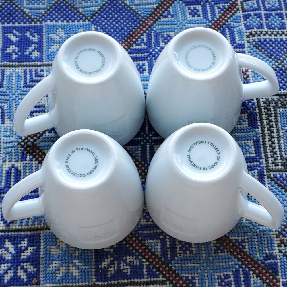 Set Of 4 Nespresso Demitasse Expresso White Mini Mugs Cups Embossed Logo 3